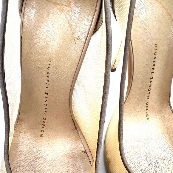 Giuseppe Zanotti Nude Suede Mesh Gold Cap Toe Stiletto Heels Pumps w Dust Bag 35 - Picture 7 of 9